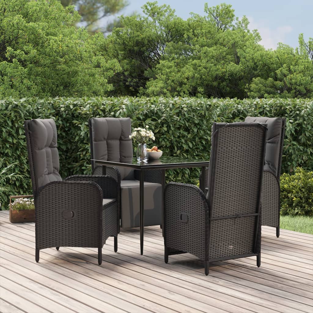 5-tlg. Garten-Essgruppe mit Kissen Schwarz Poly Rattan