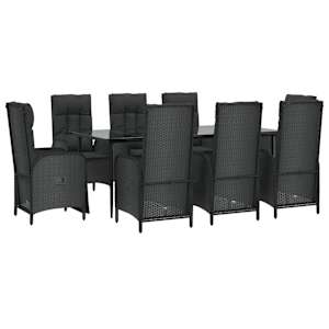 vidaXL 9-delige Tuinset poly rattan zwart