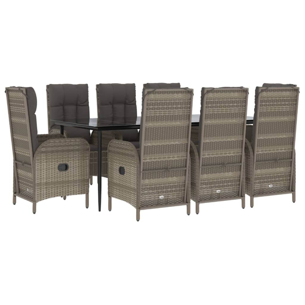 vidaXL 9-delige Tuinset met kussens poly rattan zwart en grijs afbeelding