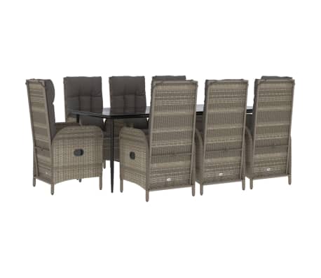 vidaXL 9-delige Tuinset met kussens poly rattan zwart en grijs