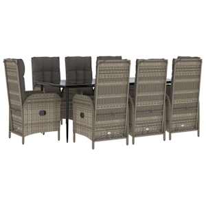 vidaXL 9-delige Tuinset met kussens poly rattan zwart en grijs