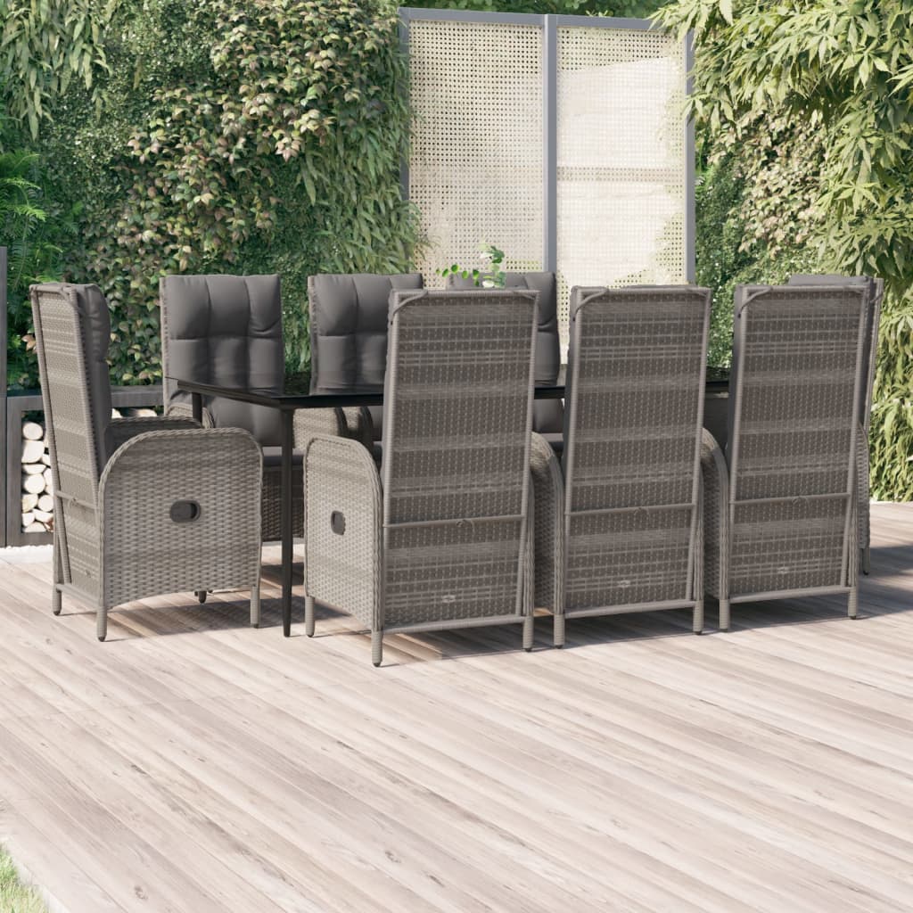 vidaXL 9 pcs conjunto lounge jardim c/ almofadões vime PE preto/cinza