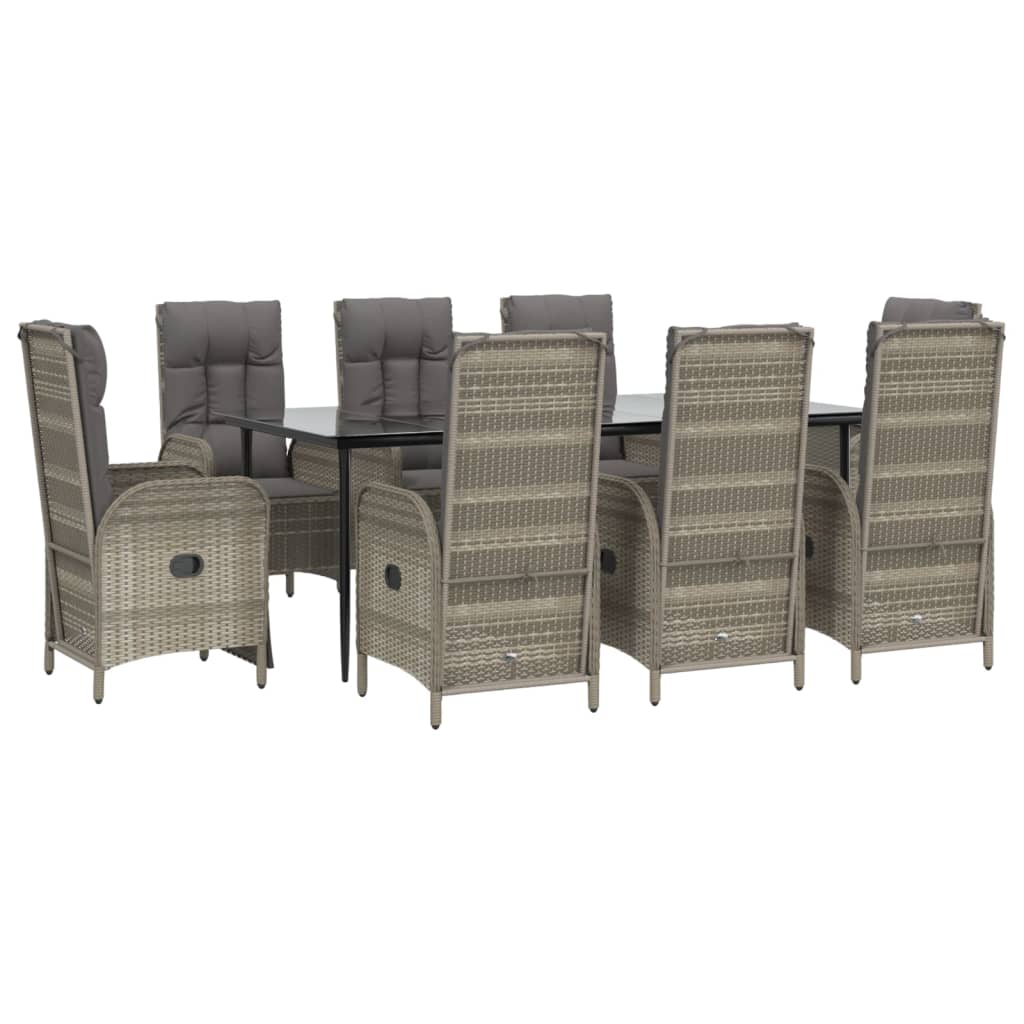 vidaXL 9-delige Tuinset met kussens poly rattan zwart en grijs afbeelding