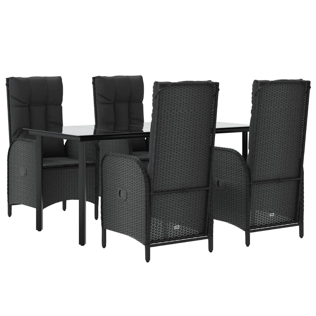 vidaXL 5-delige Tuinset met kussens poly rattan zwart afbeelding
