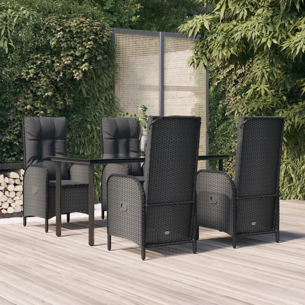 vida XL 5-tlg. Garten-Essgruppe mit Kissen Schwarz Poly Rattan