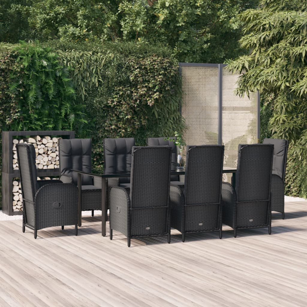 vidaXL 9 pcs conjunto lounge de jardim c/ almofadões vime PE preto