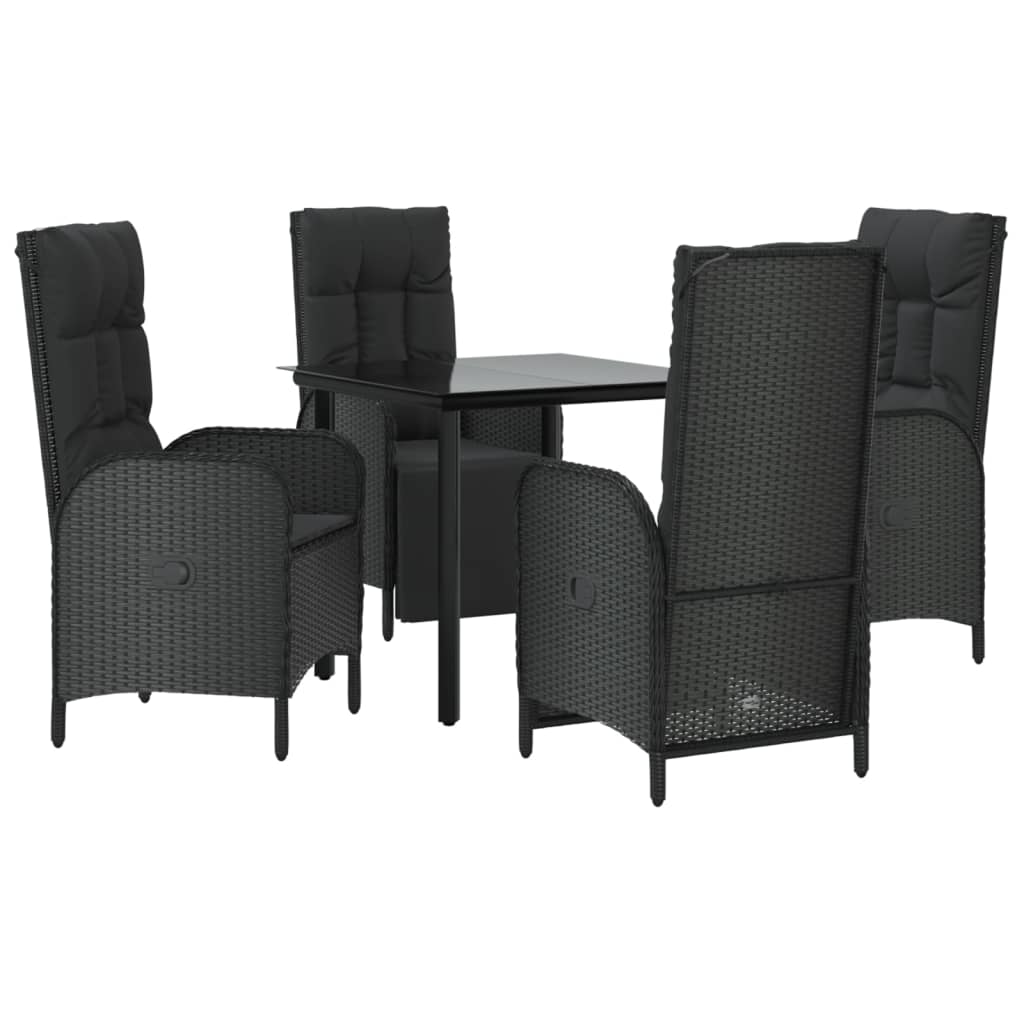 Set mobilier de grădină cu perne, 5 piese, negru, poliratan