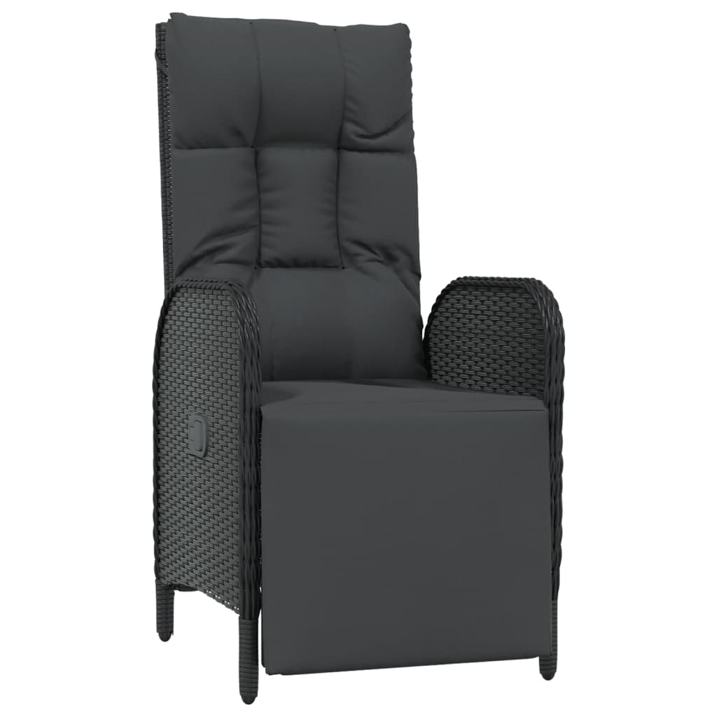 Set mobilier de grădină cu perne, 9 piese, negru, poliratan