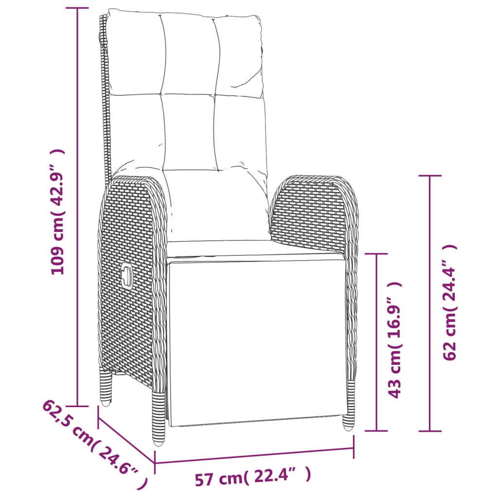 Set mobilier de grădină cu perne, 9 piese, negru, poliratan