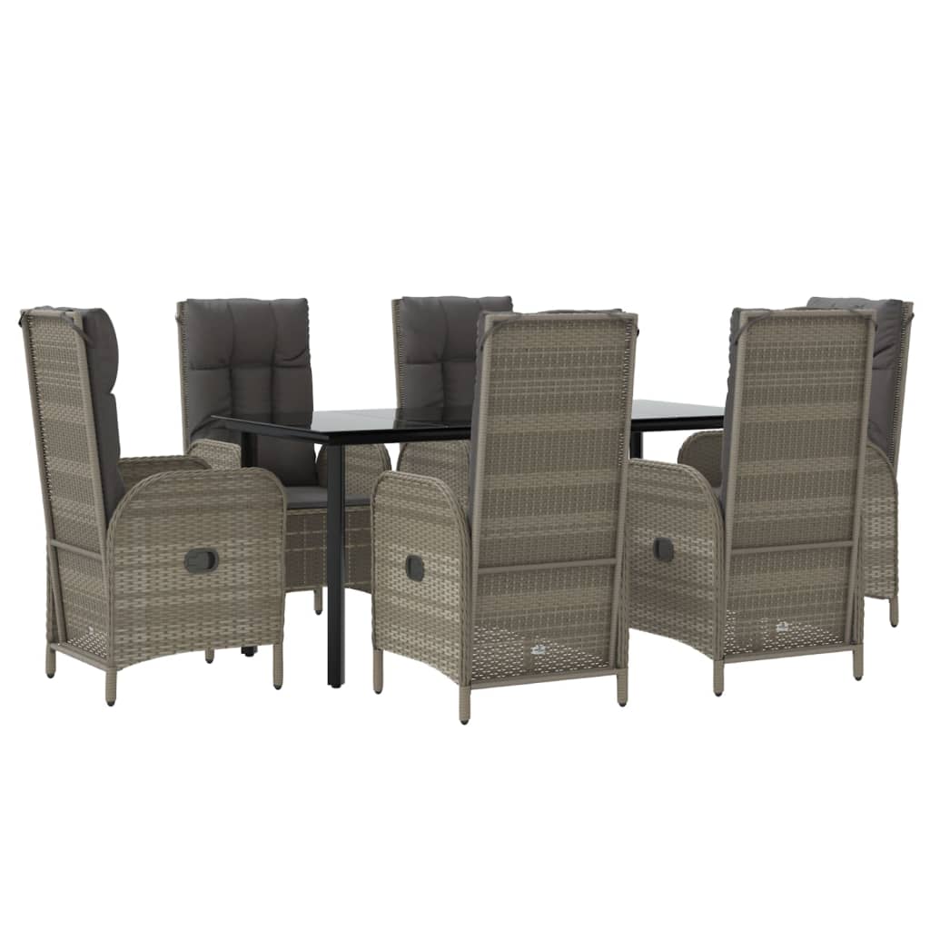 vidaXL 7-delige Tuinset met kussens poly rattan zwart en grijs afbeelding