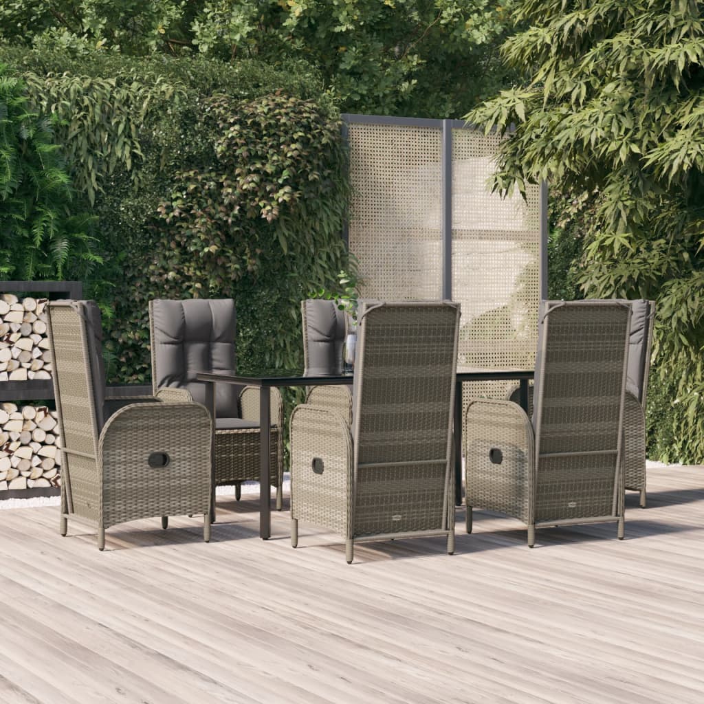 vidaXL Set mobilier de grădină cu perne, 7 piese, negru/gri, poliratan grădină imagine model 2022