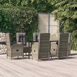 7dílný zahradní jídelní set s poduškami černý a šedý polyratan - obrázek 1