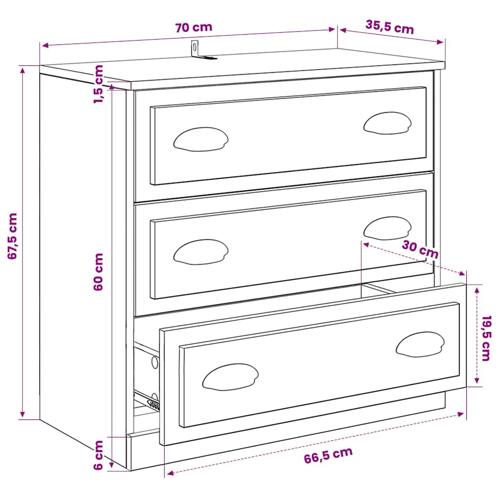 vidaXL Sideboards 3 Stk. Weiß Holzwerkstoff – Bild 19