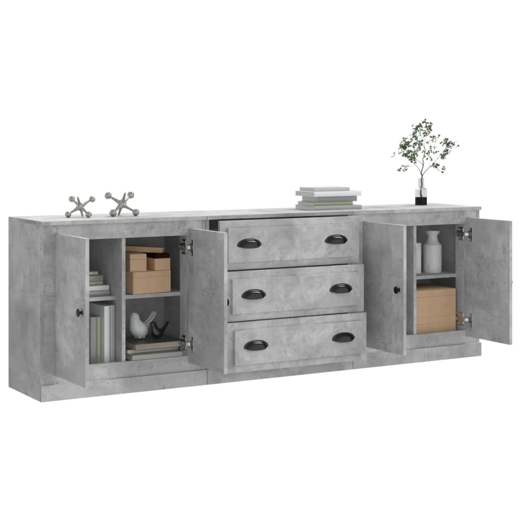 Thumbnail - vidaXL Sideboards 3 Stk. Betongrau Holzwerkstoff