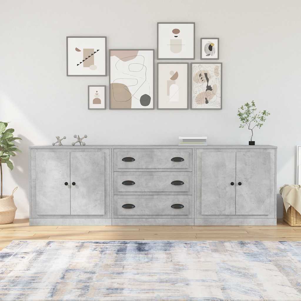 vidaXL Servante, 3 piese, gri beton, lemn prelucrat