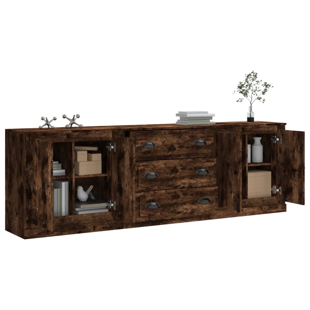 vidaXL Dressoirs 3 st bewerkt hout gerookt eikenkleurig