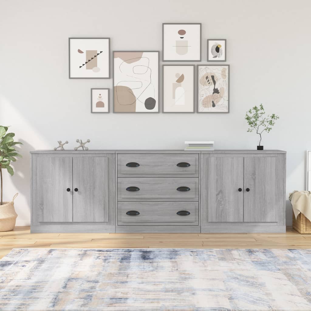 vidaXL Sideboards 3 Stk. Grau Sonoma Holzwerkstoff