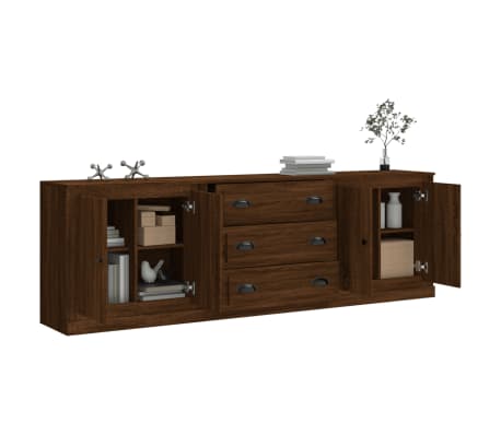 vidaXL &Scaron;oninės spintelės, 3vnt., rudos ąžuolo, apdirbta mediena