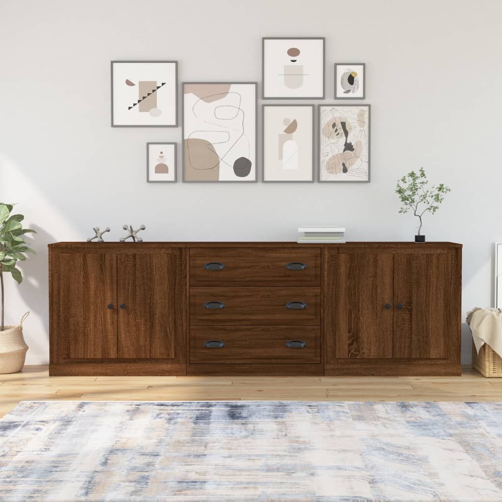 Buffets 3 pcs Chêne marron Bois d'ingénierie