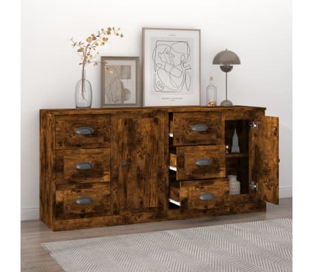 vidaXL Buffets 2 pcs ch&ecirc;ne fum&eacute; bois d'ing&eacute;nierie
