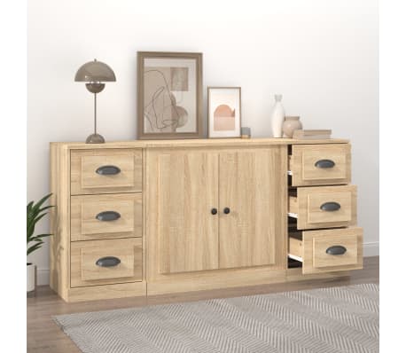 vidaXL Skjenker 3 stk sonoma eik konstruert tre