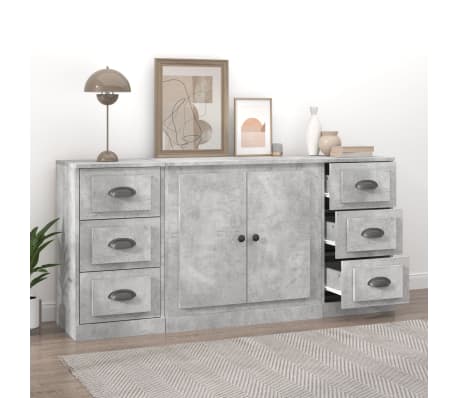 vidaXL &Scaron;oninės spintelės, 3vnt., betono pilkos, apdirbta mediena