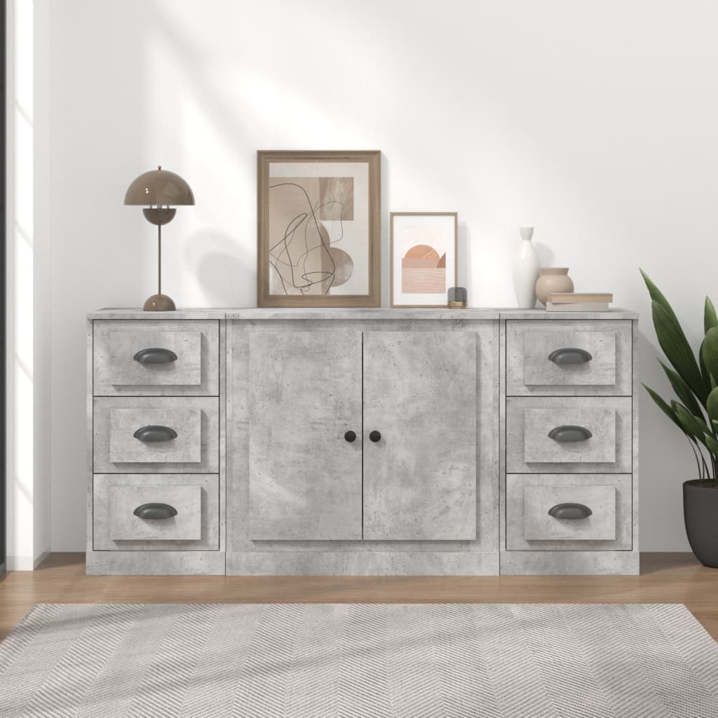 vidaXL Sideboards 3 Stk. Betongrau Holzwerkstoff