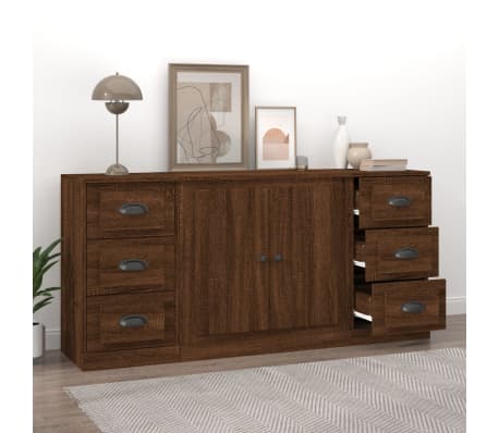 vidaXL &Scaron;oninės spintelės, 3vnt., rudos ąžuolo, apdirbta mediena