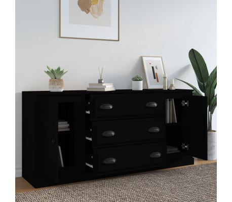 vidaXL Skenkir 3 stk. Svartur Samsettur Vi&eth;ur