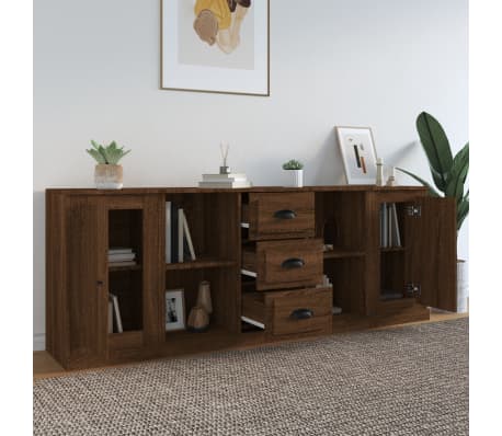 vidaXL Skjenker 3 stk brun eik konstruert tre