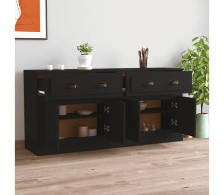 vidaXL &Scaron;oninės spintelės, 2vnt., juodos spalvos, apdirbta mediena