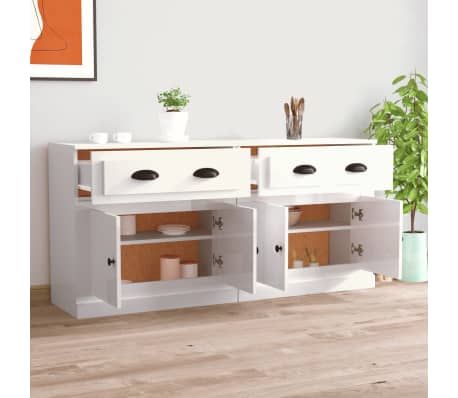 vidaXL Servante, 2 piese, alb extralucios, lemn prelucrat