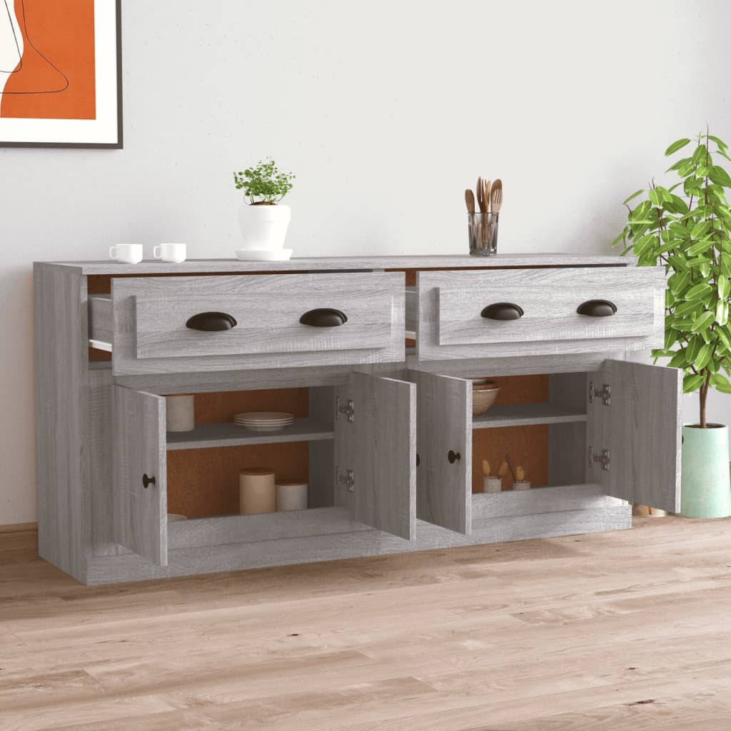 vidaXL Dressoirs 2 st bewerkt hout grijs sonoma eikenkleurig