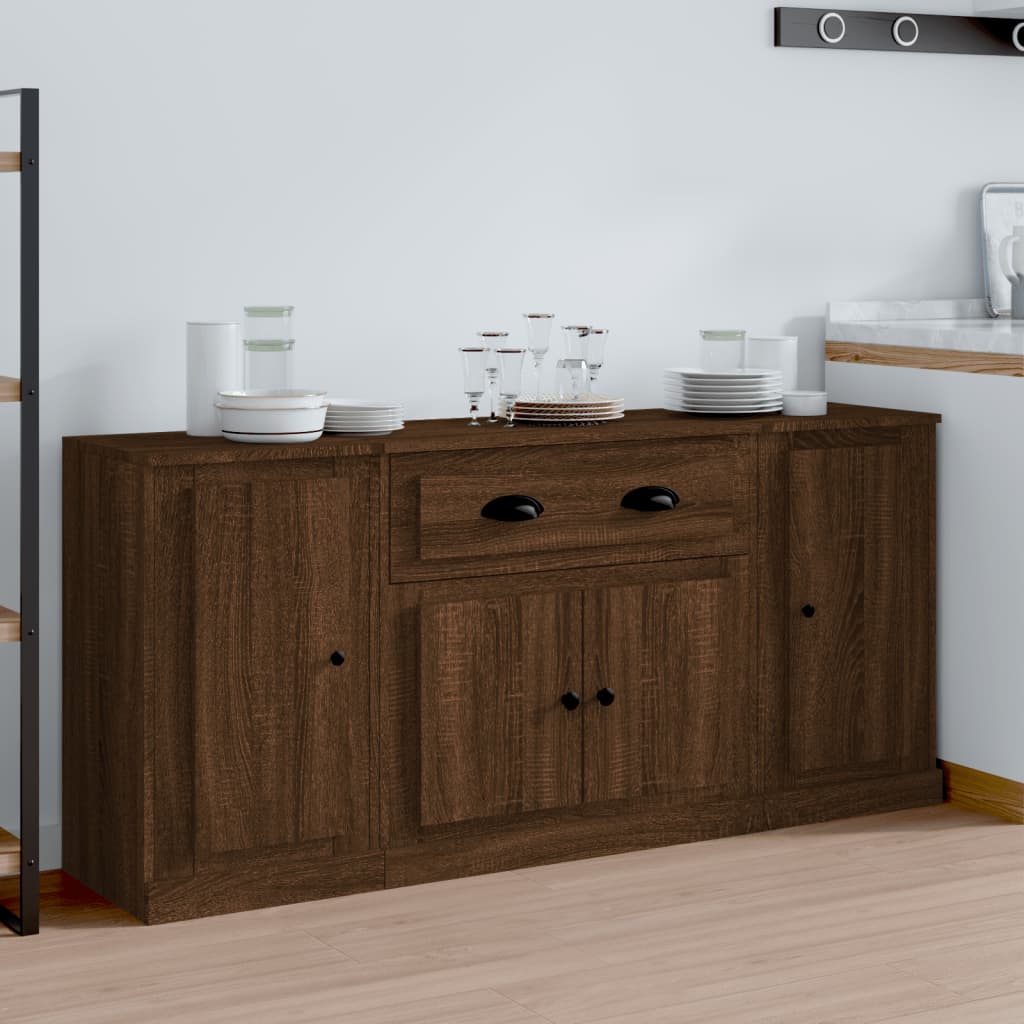 vida XL Sideboards 3 Stk. Braun Eichen-Optik Holzwerkstoff