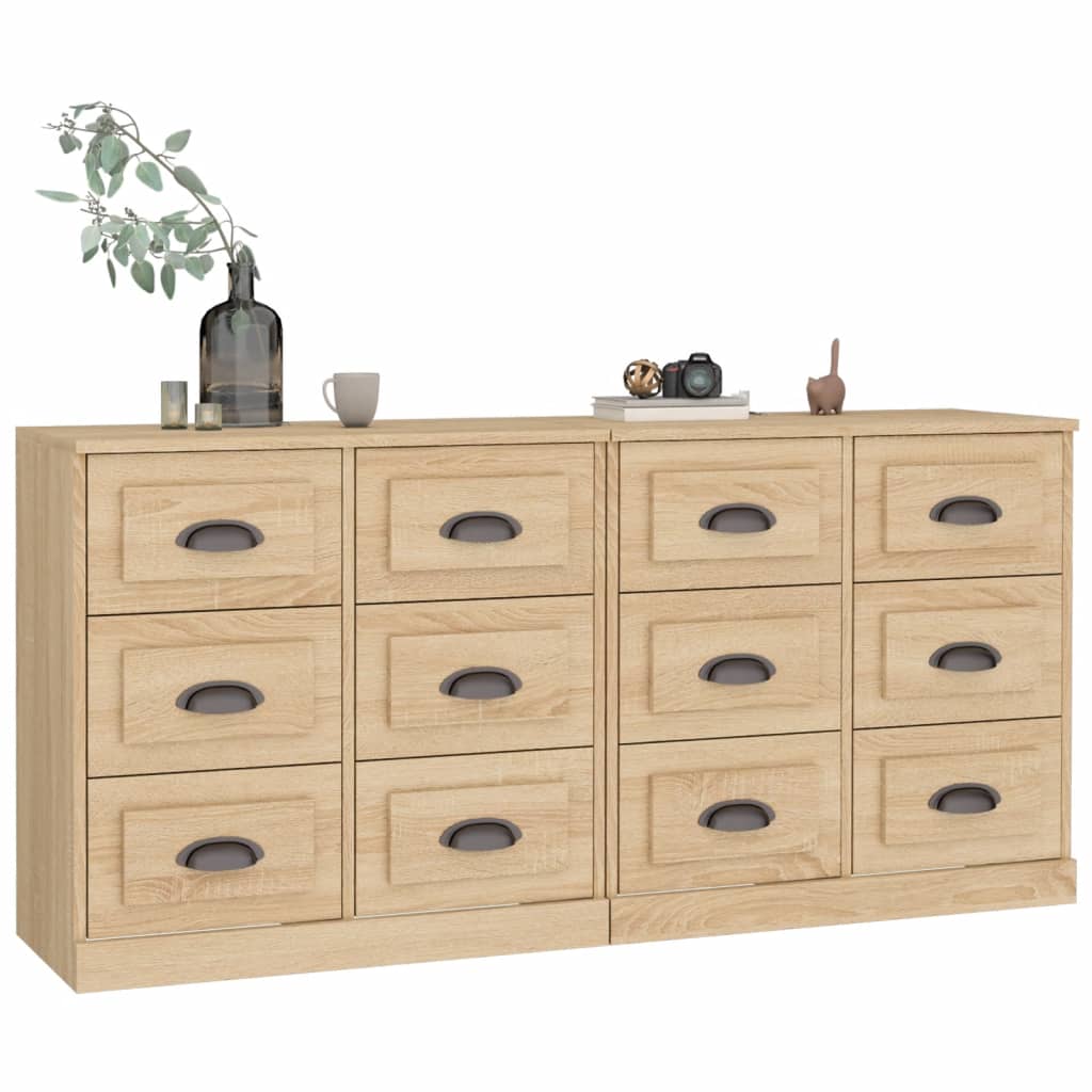 vidaXL Dressoirs 2 st bewerkt hout sonoma eikenkleurig
