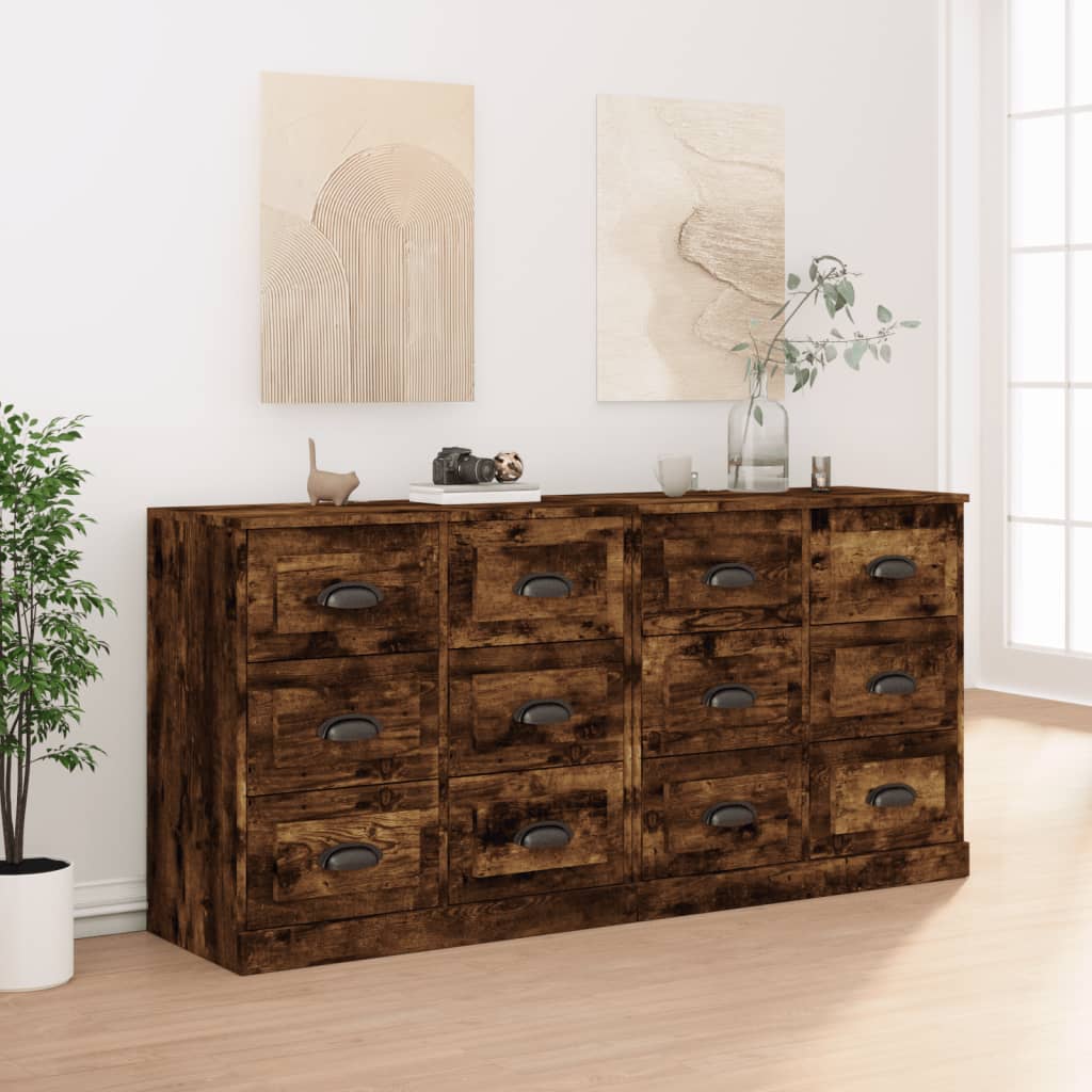 vidaXL Sideboards 2 Stk. Räuchereiche Holzwerkstoff