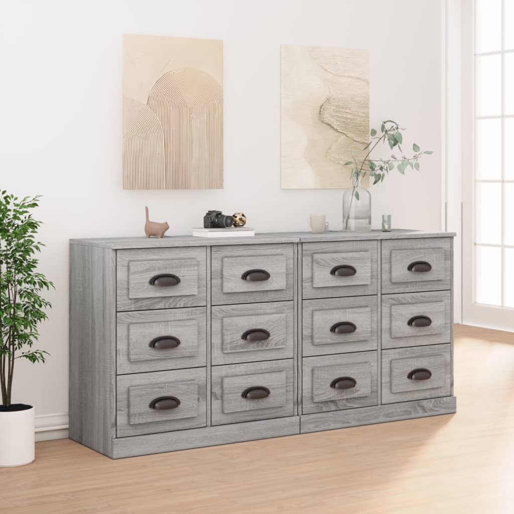 vidaXL Sideboards 2 Stk. Grau Sonoma Holzwerkstoff