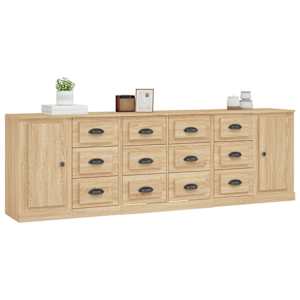 vidaXL &Scaron;oninės spintelės, 3vnt., dūminio ąžuolo, apdirbta mediena