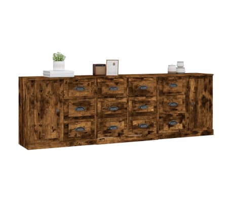 vidaXL &Scaron;oninės spintelės, 3vnt., dūminio ąžuolo, apdirbta mediena