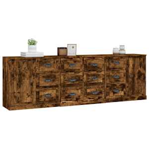 vidaXL &Scaron;oninės spintelės, 3vnt., dūminio ąžuolo, apdirbta mediena