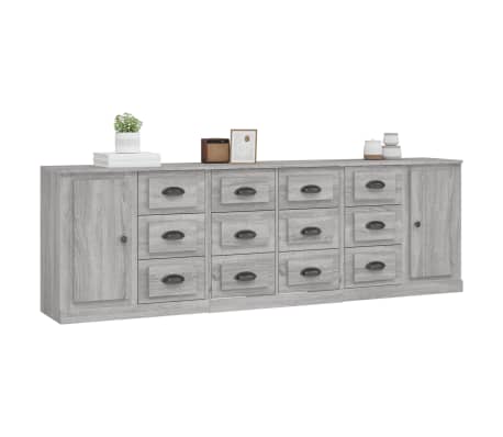 vidaXL Skjenker 3 stk gr&aring; sonoma konstruert tre