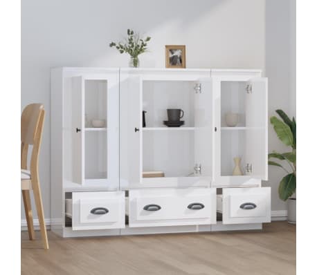 vidaXL Dulapuri &icirc;nalte, 3 buc., alb extralucios, lemn prelucrat