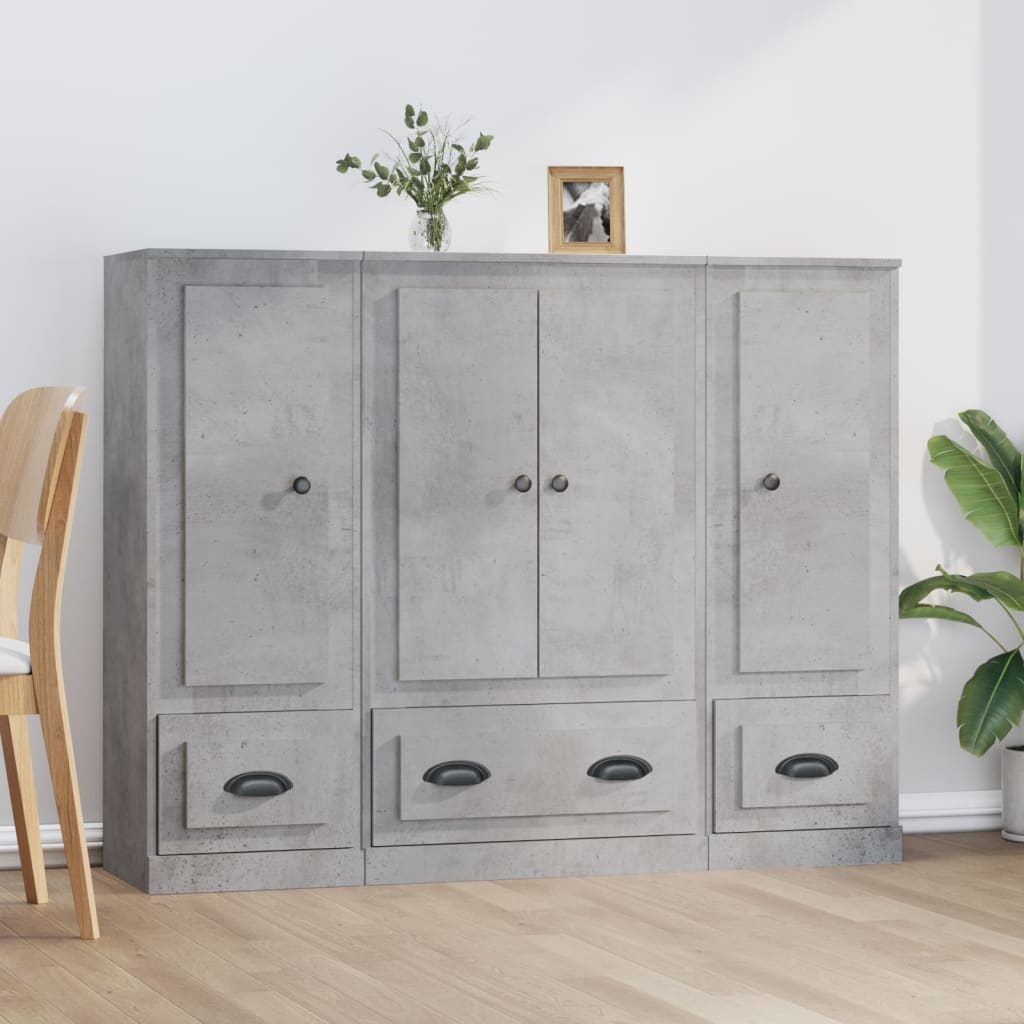 vida XL Highboards 3 Stk. Betongrau Holzwerkstoff