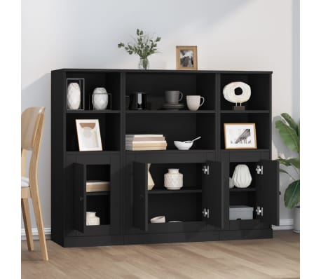 vidaXL 3 db fekete szerelt fa magasszekr&eacute;ny