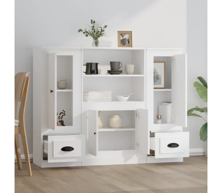 vidaXL Highboards 3 stk høyglans hvit konstruert tre