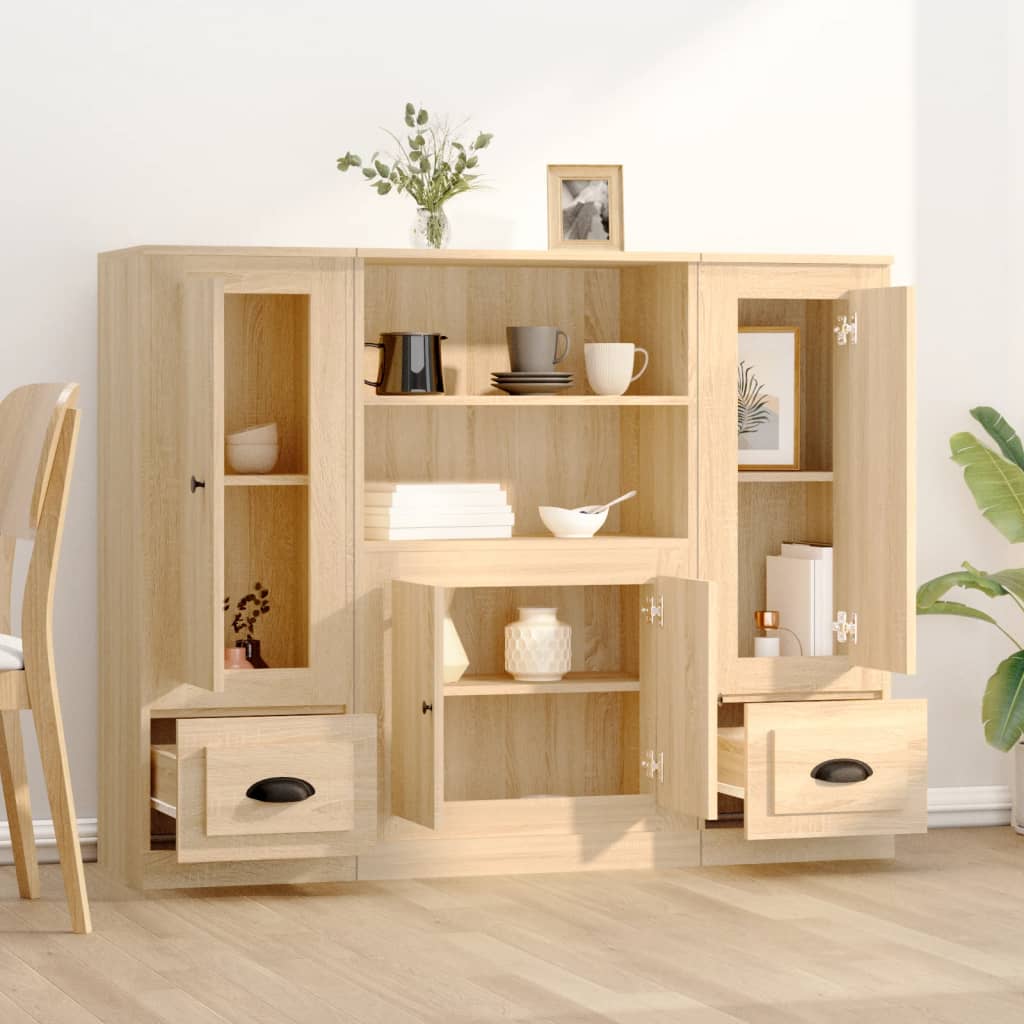 vidaXL Hoge kasten 3 st bewerkt hout sonoma eikenkleurig afbeelding