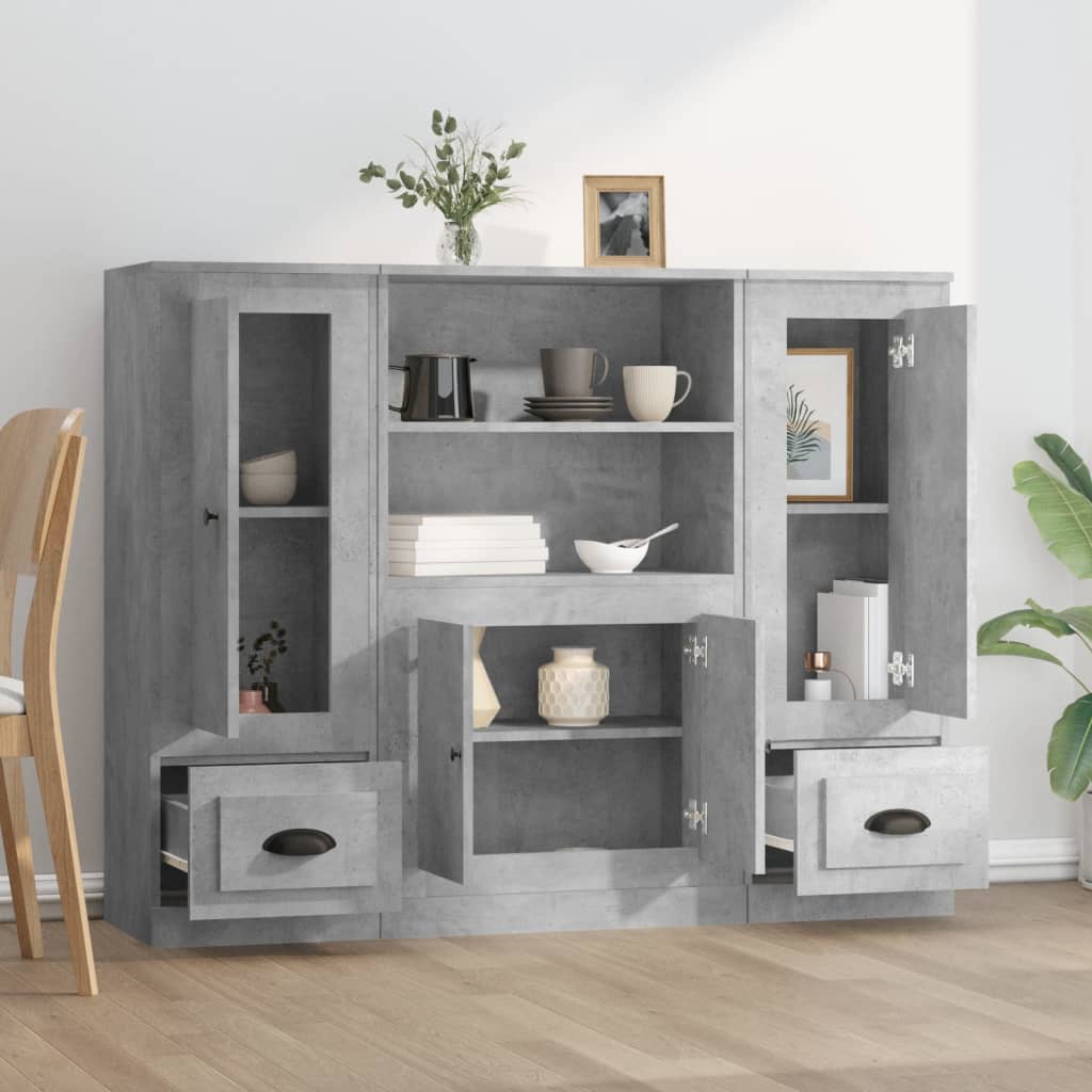 vidaXL Hoge kasten 3 st bewerkt hout betongrijs afbeelding