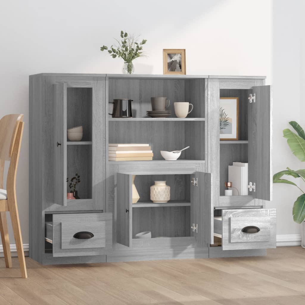vidaXL Hoge kasten 3 st bewerkt hout grijs sonoma eikenkleurig afbeelding