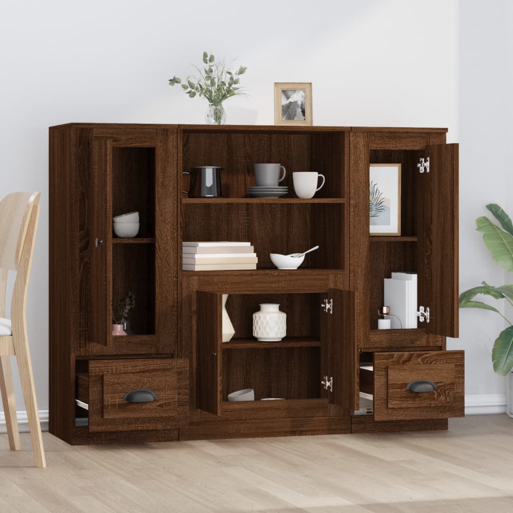 vidaXL Hoge kasten 3 st bewerkt hout bruineikenkleurig