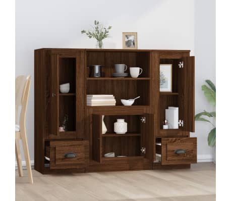 vidaXL Komodos, 3vnt., rudos ąžuolo spalvos, apdirbta mediena